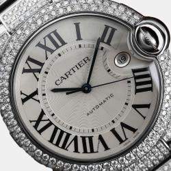 Cartier Customised Blue Diamond Stainless Steel Ballon Bleu Automatic Men's Wristwatch 42 mm