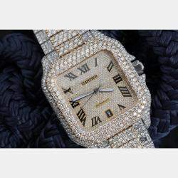 Cartier Customised Black 28CT Diamond 18K Yellow Gold Santos de Cartier 1847 Automatic Men's Wristwatch 39.50 MM