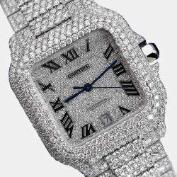 Cartier Customised Black 28CT Diamond 18K Yellow Gold Santos de Cartier 1847 Automatic Men's Wristwatch 39.50 MM