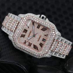 Cartier Customised Black 28CT Diamond 18K Yellow Gold Stainless Steel Santos de Cartier 1847 Automatic Men's Wristwatch 39.50 MM