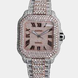 Cartier Customised Black 28CT Diamond 18K Yellow Gold Stainless Steel Santos de Cartier 1847 Automatic Men's Wristwatch 39.50 MM