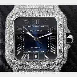 Cartier Customised Blue 25CT Diamond Stainless Steel Santos 1847 Automatic Men's Wristwatch 39.50 MM