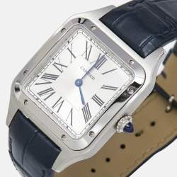 Pre Owned Cartier Silver Stainless Steel Alligator Leather Santos-Dumont WSSA0022 Women's Wriswatch 31.40 mm