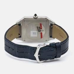 Pre Owned Cartier Silver Stainless Steel Alligator Leather Santos-Dumont WSSA0022 Women's Wriswatch 31.40 mm