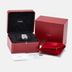 Pre Owned Cartier Silver Stainless Steel Alligator Leather Santos-Dumont WSSA0022 Women's Wriswatch 31.40 mm