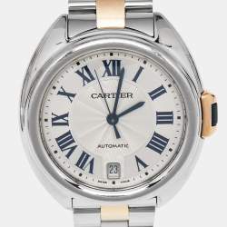 Cartier Silver 18K Rose Gold Stainless Cle de Cartier W2CL0003 Unisex Wristwatch 35 mm