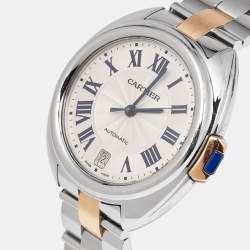 Cartier Silver 18K Rose Gold Stainless Cle de Cartier W2CL0003 Unisex Wristwatch 35 mm