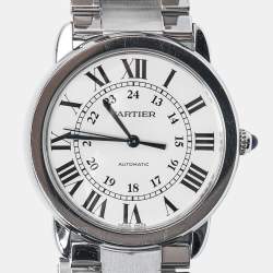 Cartier Silvered Opaline Stainless Steel Ronde Solo WSRN0012 Men's Wristwatch 36 mm