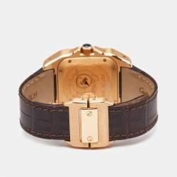 Cartier Silver 18K Rose Gold Alligator Leather Santos 100 W20108Y1 Unisex Wristwatch 33 mm