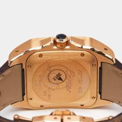 Cartier Silver 18K Rose Gold Alligator Leather Santos 100 W20108Y1 Unisex Wristwatch 33 mm