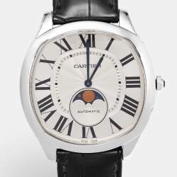 Cartier Silver Stainless Steel Alligator Leather Drive De Cartier Moon Phase WSNM0008 Men's Wristwatch 41 mm