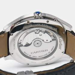Cartier Silver Stainless Steel Alligator Leather Drive De Cartier Moon Phase WSNM0008 Men's Wristwatch 41 mm