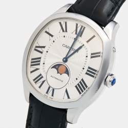 Cartier Silver Stainless Steel Alligator Leather Drive De Cartier Moon Phase WSNM0008 Men's Wristwatch 41 mm