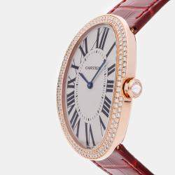 Pre Owned Cartier Baignoire WB520005 Manual Wind Rose Gold Silver Dial Men's Wristwatch 44x32mm