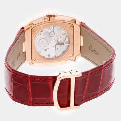 Pre Owned Cartier Baignoire WB520005 Manual Wind Rose Gold Silver Dial Men's Wristwatch 44x32mm