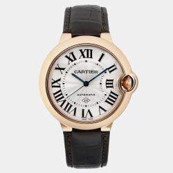 Cartier Silver 18k Rose Gold Ballon Bleu 3927 Automatic Men's Wristwatch 36 mm