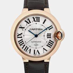 Cartier Silver 18k Rose Gold Ballon Bleu 3927 Automatic Men's Wristwatch 36 mm