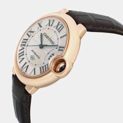 Cartier Silver 18k Rose Gold Ballon Bleu 3927 Automatic Men's Wristwatch 36 mm