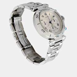 Pre Owned Cartier Silver Stainless Steel Pasha 1050 Quartz Men's Wristwatch 38 mm