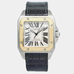 Cartier Santos 100 W20072X7 Automatic White 18K Yellow Gold Stainless Steel Men's Wristwatch 38 mm