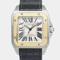Cartier Santos 100 W20072X7 Automatic White 18K Yellow Gold Stainless Steel Men's Wristwatch 38 mm