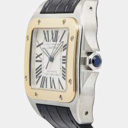 Cartier Santos 100 W20072X7 Automatic White 18K Yellow Gold Stainless Steel Men's Wristwatch 38 mm