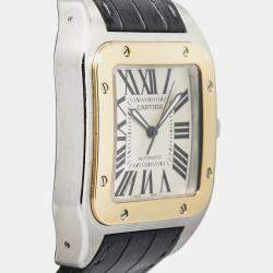 Cartier Santos 100 W20072X7 Automatic White 18K Yellow Gold Stainless Steel Men's Wristwatch 38 mm
