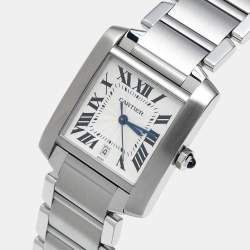 Pre Owned Cartier Opaline White Stainless Steel Tank Francaise W51002Q3 Unisex Wristwatch 28 mm