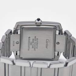 Pre Owned Cartier Opaline White Stainless Steel Tank Francaise W51002Q3 Unisex Wristwatch 28 mm