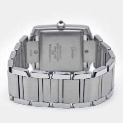 Pre Owned Cartier Opaline White Stainless Steel Tank Francaise W51002Q3 Unisex Wristwatch 28 mm