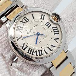 Pre Owned Cartier Ballon Bleu W2BB0012 Automatic Silver 18k Yellow Gold Stainless Steel Men's Wristwatch 36 mm