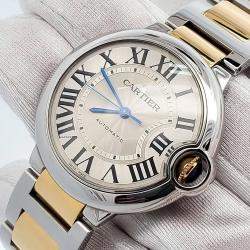 Pre Owned Cartier Ballon Bleu W2BB0012 Automatic Silver 18k Yellow Gold Stainless Steel Men's Wristwatch 36 mm