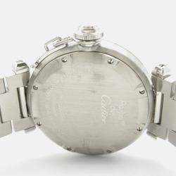 Pre Owned Cartier Pasha C GMT Meridian W31078M7 Automatic Silver Stainless Steel Men's Wristwatch 35 mm