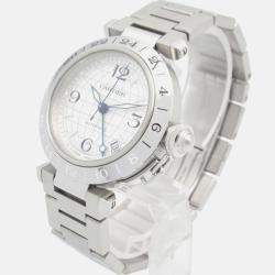 Pre Owned Cartier Pasha C GMT Meridian W31078M7 Automatic Silver Stainless Steel Men's Wristwatch 35 mm