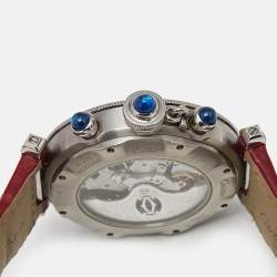 Pre Owned Cartier Silver Stainless Steel Leather Pasha de Cartier  2113 Men's Wristwatch 38 mm 