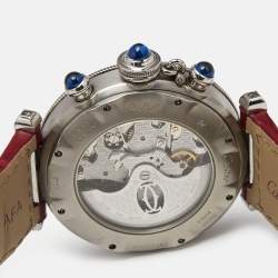 Pre Owned Cartier Silver Stainless Steel Leather Pasha de Cartier  2113 Men's Wristwatch 38 mm 