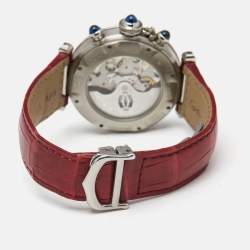 Pre Owned Cartier Silver Stainless Steel Leather Pasha de Cartier  2113 Men's Wristwatch 38 mm 