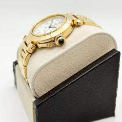Pre Owned Cartier Pasha C 1035 Automatic White 18k Yellow Gold Men's Wristwatch 35 mm