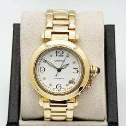 Pre Owned Cartier Pasha C 1035 Automatic White 18k Yellow Gold Men's Wristwatch 35 mm