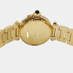 Pre Owned Cartier Pasha C 1035 Automatic White 18k Yellow Gold Men's Wristwatch 35 mm