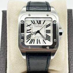 Pre Owned Cartier Santos 100 2878 Automatic Stainless Steel Men's Wristwatch 33 mm