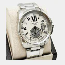 Pre Owned Cartier Calibre 3389 Automatic Silver Stainless Steel Men's Wristwatch 42 mm