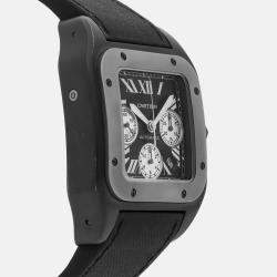 Pre Owned Pre-Owned Cartier Santos 100 Chronograph W2020005 Black Automatic Blacksteel Men's Wristwatch 54x46mm