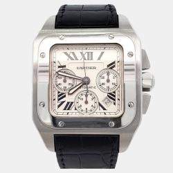 Pre Owned Cartier Santos 100 XL W20090X8 Automatic White Stainless Steel Men's Wristwatch 41 mm