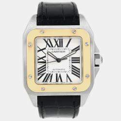 Pre Owned Cartier Santos 100 W20072X7 Automatic White 18k Gold bezel Stainless Steel Men's Wristwatch 38 mm