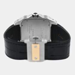 Pre Owned Cartier Santos 100 W20072X7 Automatic White 18k Gold bezel Stainless Steel Men's Wristwatch 38 mm