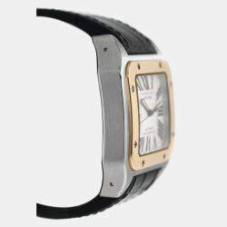 Pre Owned Cartier Santos 100 W20072X7 Automatic White 18k Gold bezel Stainless Steel Men's Wristwatch 38 mm