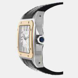 Pre Owned Cartier Santos 100 W20072X7 Automatic White 18k Gold bezel Stainless Steel Men's Wristwatch 38 mm
