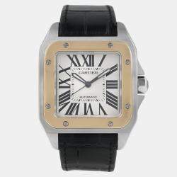 Pre Owned Cartier Santos 100 W20072X7 Automatic White 18k gold bezel steel Men's Wristwatch 38 mm