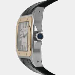 Pre Owned Cartier Santos 100 W20072X7 Automatic White 18k gold bezel steel Men's Wristwatch 38 mm